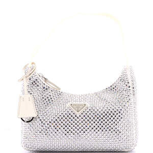 Prada Mini Re-Edition 2000 Hobo Crystal Embellished Satin